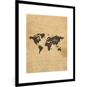 Fotolijst incl. Poster - Wereldkaart - Beige - Reizen - 60x80 cm - Posterlijst