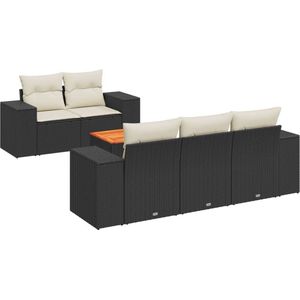 vidaXL 6-delige Loungeset - Poly Rattan - Zwart