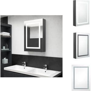 vidaXL LED-opmaakkastje - Wandkast met spiegel en LED - MDF met melamine-afwerking - 50 x 13 x 70 cm - Glanzend grijs - Badkamerkast