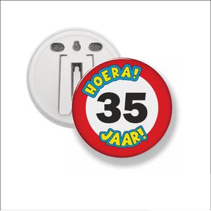 Button Met Clip 58 MM - Hoera 35 Jaar