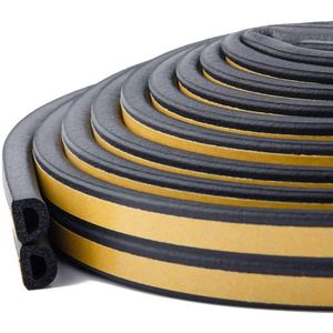 Tochtstrip zelfklevend type D tegen koude tocht / stootrand / geluiddicht / waterdicht / stofdicht (12 m zwart) voor deur / raam