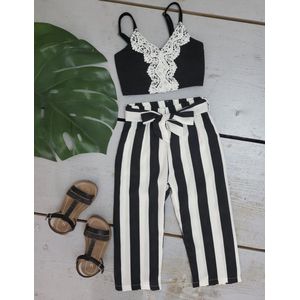 Set meisjes meiden kleding zwart wit broek top zomer voorjaar maat 4/4Y