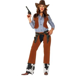 Guirca - Cowboy & Cowgirl Kostuum - Rodeo Kampioene Cowgirl - Vrouw - Bruin - Maat 42-44 - Carnavalskleding - Verkleedkleding
