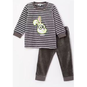 Woody pyjama velours baby unisex - grijs-antraciet gestreept - haas - 232-10-PLC-V/924 - maat 68
