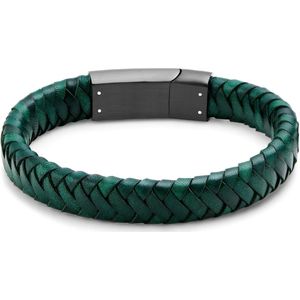 Groene Gevlochten Leren Armband