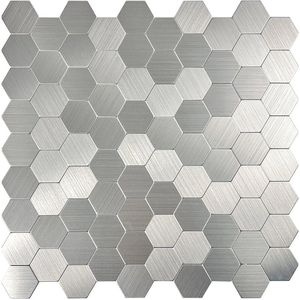 Zelfklevende Mozaïek Tegel - Afimera Hexagon - Geborsteld Zilver - 291x286x4mm