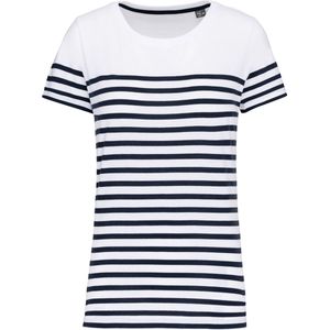 Kariban Marine-t-shirt ronde hals Bio dames K3034 - White / Navy Stripes - L