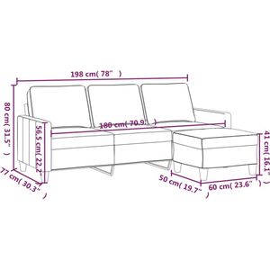 vidaXL Driezitsbank met Voetenbank - Crème - 180 cm 3 Zits Bank - Hoekbank - Salontafel - Woonkamer Meubels - Creme Sofa