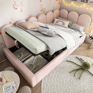 Sweiko Slaapbank - 90x190 cm - Kinderbed - Velvet - Zonder matras - Roze