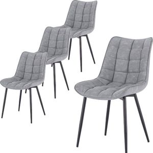 Kunstlederen eetkamerstoelen - set van 4 - ergonomisch & stevig - modern design - geschikt voor woon- & eetkamer - lichtgrijs