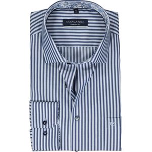CASA MODA comfort fit overhemd - dobby - blauw met wit en grijs gestreept - Strijkvrij - Boordmaat: 41