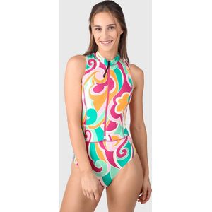 Brunotti Gabi-Swirl Dames Badpak - Oranje, Roze, Groen, Wit - 38