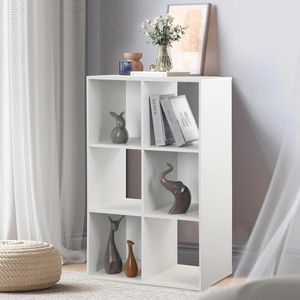 Bastix - Boekenkast met 3 niveaus, 2 x 3 houten boekenkast, opstapplank, staande plank met 3 vakken, open opbergplank, kubusplank voor kleding, speelgoed, kantoorplank voor woonkamer