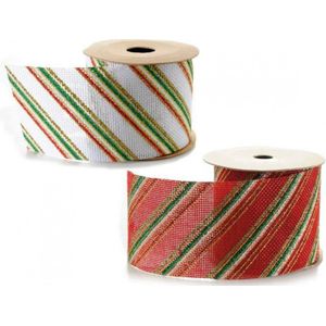 Juteband - Jute lint - Kerst - 2 stuks - Wit met groen rood gouden streep en Rood met groen wit gouden streep - 5 cm x 5 meter