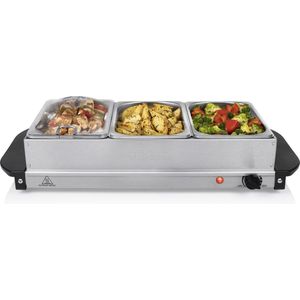 Tristar Buffetwarmer BP-6283 - Buffet Serveerder en Warmhoudplaat - 3 x 1.4 liter - Warmhoudfunctie - Inclusief deksel - RVS