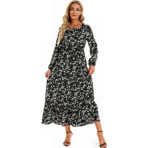 Beeldige lange maxi jurk met bloemen - groen - maat XL