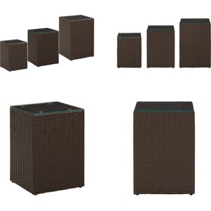 vidaXL 3-delige Bijzettafelset met glazen blad poly rattan bruin - Salontafel - Salontafels - Salon Tafel - Salon Tafels