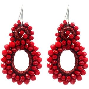 Oorbellen met Glaskralen - Oorhangers - 5 cm - Rood