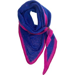 LOT83 Sjaal Nina - Vegan leren sluiting - Omslagdoek - Ronde sjaal - Blauw, roze - 1 Size fits all