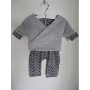 Newborn kleding - baby jongen - setje 2-delig - Maat 56 - blauw/grijs- kraamcadeau - ( handgemaakt Sweet Baby Bedstraw )