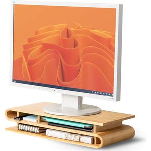Gebogen Bamboe Monitor Stand - Standaard voor Bureau zonder montage - Laptop Standaard Hout voor Computer Macbook Notebook en TV