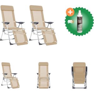 vidaXL Campingstoelen met voetensteun 2 st inklapbaar textileen crème Tuinstoel Inclusief Reiniger