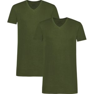 Comfortabel & Zijdezacht Bamboo Basics Velo - Bamboe T-Shirts V-Hals (Multipack 2 stuks) Heren - Korte Mouwen - Long Fit - Army - XL