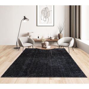 Flycarpets Rosia Hoogpolig Effen Uni & Wasbaar Vloerkleed - Antraciet - 160x230 cm