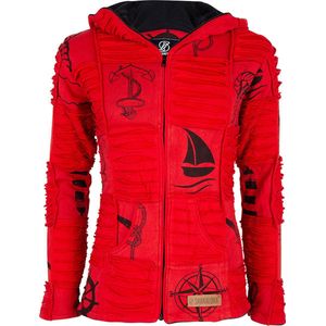 Dames Vest van Katoen met Polyester Fleece voering en vaste capuchon - SHAKALOHA LIFE IS FOR LIVING - W Seabreeze RedBlack 3XL.
