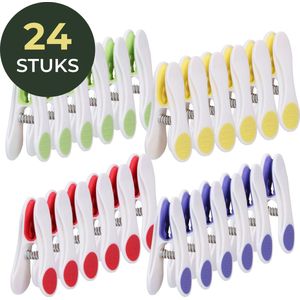 Gandria Wasknijpers 24 Stuks - Kunststof Wasknijpers - Set van 24 Plastic Knijpers - Wasrek Knijpers 10 Kg - 4 Kleuren