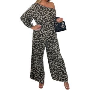 Dilena fashion jumpsuit luipaard panter print cotton off shoulder