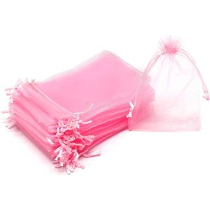 Fako Bijoux® - Organza Zakjes - 10x15cm - Feestzakjes - Snoepzakjes - Cadeauzakjes - Sieradenzakjes - Roze - 50 Stuks