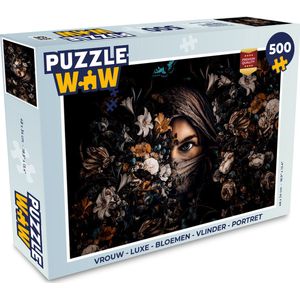 Puzzel Vrouw - Luxe - Bloemen - Vlinder - Portret - Legpuzzel - Puzzel 500 stukjes