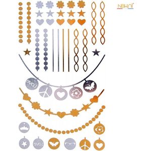 Sticker / Tattoo - Zilver en Goudkleurig - Chains and Charms - 19,5 x 9,5 cm