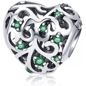 Zilveren Bedel Hart Groen | Sterling zilver 925 | Bedelarmband | Sieraden | Moederdag Cadeau | Geschikt voor de 3 Millimeter - Standaard Armband | Romystones