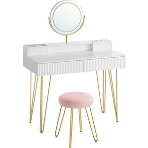 Kaptafel – Met Kruk – Met Verlichting – 40 x 100 x 134,8 cm – Luxe Make-up Set