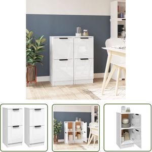 The Living Store Dressoirs 2 st 30x30x70 cm bewerkt hout hoogglans wit - Dressoir - Commode - Opbergkast - Houten Dressoir - Modern Dressoir
