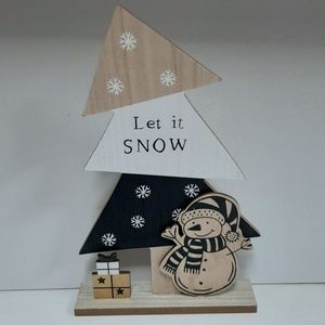 Houten kerstboom 30 cm hoog met tekst Let it snow