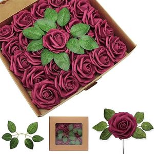 SHOP YOLO-Kunstbloemen-rozen-25 stuks decoratieve bloemen nep rozen met bladeren en stelen-zelf bruiloftsdecoratie-boeketten bloemstukken-feest