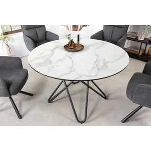 Extravagante eettafel ELLIPSE 120cm wit keramiek marmerlook ronde haarspeldpoten