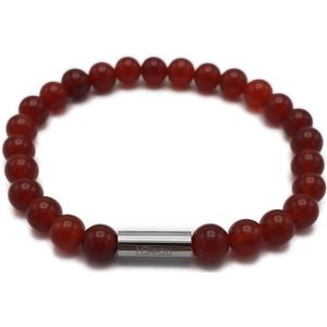 H-Beau - Armband - Edelstenen - Gepolijst - Carneool - 21cm - Natuurstenen - Kralen – 8mm - Rood – Oranje - Heren – Unisex - Handgemaakt – Sterrenbeeld – Horoscoop – Ram – Kreeft – Leeuw - Maagd