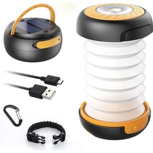 Tent verlichting Opvouwbare Solar Camping Lantern Power Bank met 2-oplaadmethoden - Solar-USB - 3-lichtmodi - kamperen vissen noodgevallen - Survival Armband met Pijp (Geel)