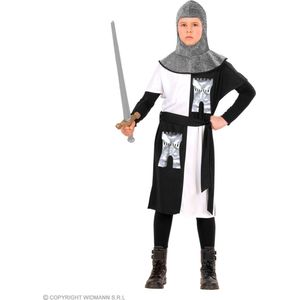 Widmann - Middeleeuwse & Renaissance Strijders Kostuum - Middeleeuwse Ridder Whitefort - Jongen - Zwart / Wit, Zilver - Maat 140 - Carnavalskleding - Verkleedkleding