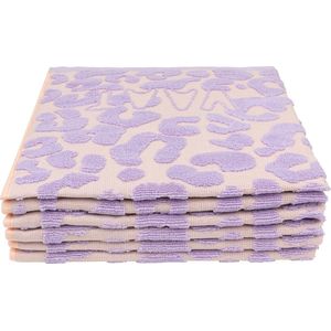 Set keukenhanddoeken I love leopard met reliëf lila / soft pink - 50 x 60 cm (6 stuks)