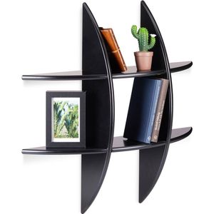 Relaxdays wandbox rond met 6 vakken - origineel design - wandboard - 17 cm diep - wandkast - zwart