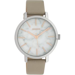 OOZOO Timepieces - Zilverkleurige horloge met licht taupe leren band - C10112