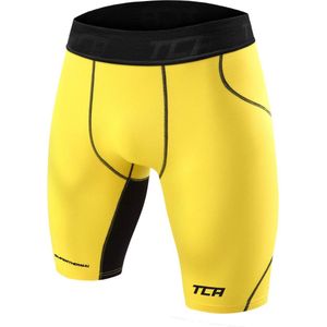 TCA Mannen SuperThermal Compressie Basislaag Thermische Onderbroek Shorts - Geel/Zwart, S