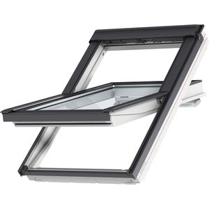 VELUX Dakraam GGU FK04 0070, 66x98cm, centraal scharnierpunt, wit polyurethaan met leisteen gootstuk (EDL 1000) en waterkerende manchet (BFX)