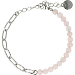 My Bendel - Zilveren schakelarmband met Roze Quartz edelstenen - Combinatie van een zilveren schakelarmband met Roze Quartz edelstenen - Met luxe cadeauverpakking