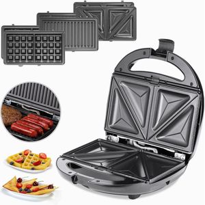 Monzana Grill Apparaat - 3 Verwisselbare platen Anti Baklaag - 800W